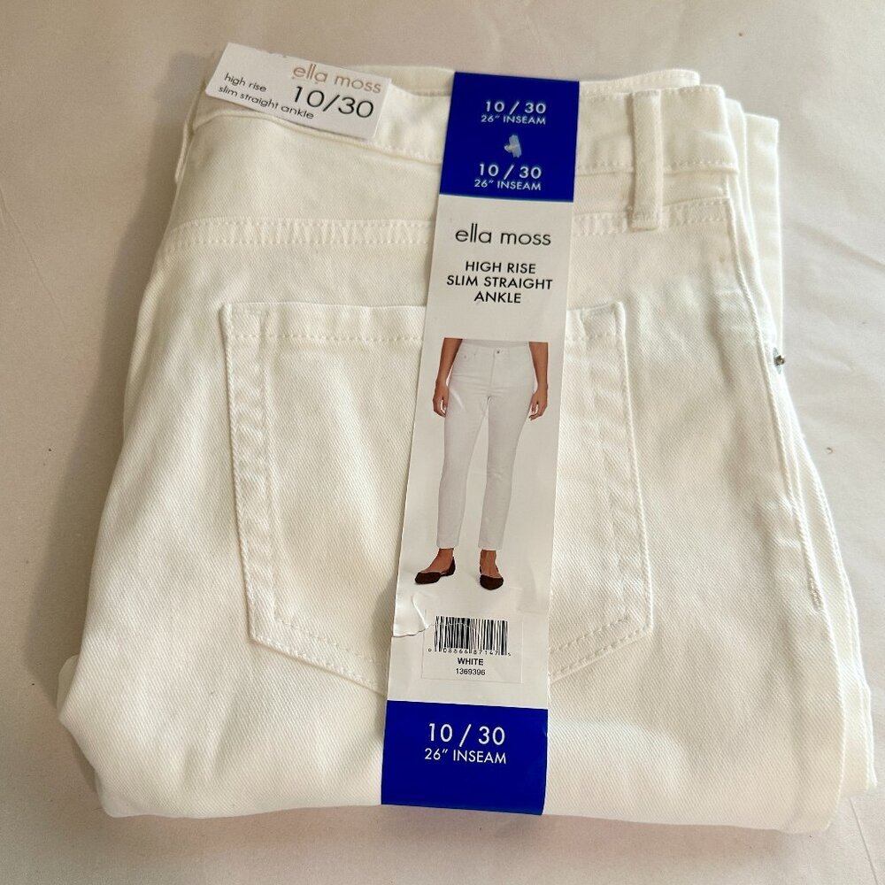 Ella Moss Women's Jeans Size 10 White High Rise Slim Straight Ankle Coastal NEW
